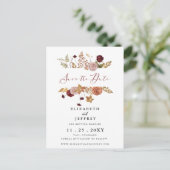 Rustikaler botanischer Herbst Save the Date Ankündigungspostkarte (Stehend Vorderseite)