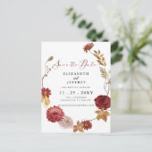 Rustikaler Botanischer Herbst Save the Date Annou Ankündigungspostkarte (Stehend Vorderseite)