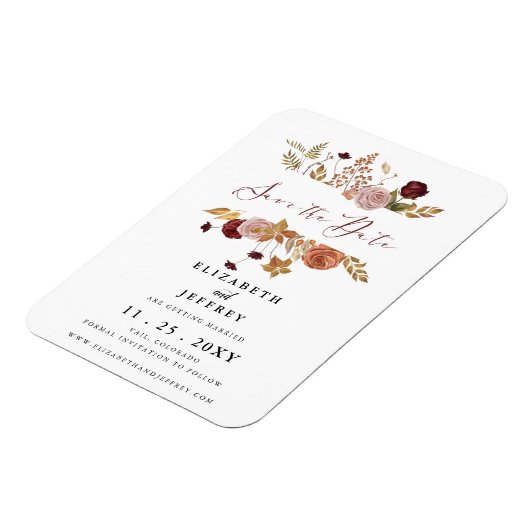 Rustikaler botanischer Herbst Save the Date Magnet (Linke Seite)