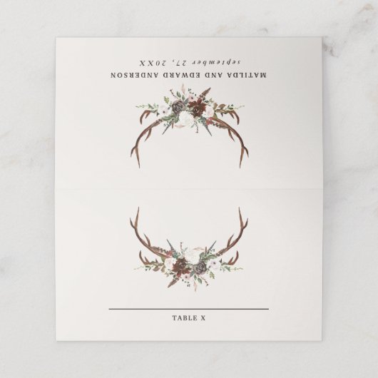 Rustikaler Botanischer Jungtiertisch Platzkarte (Außenseite Aufgefaltet)