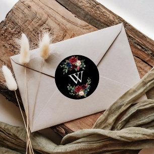 Rustikaler, botanischer Monogramm-Hochzeitsumschla Runder Aufkleber