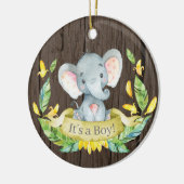 Rustikaler Boy Elephant Babydusche gelb Keramik Ornament (Links)