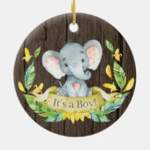 Rustikaler Boy Elephant Babydusche gelb Keramik Ornament (Hinten)