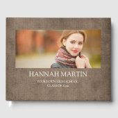 Rustikaler brauner Burlap-Abschluss Gästebuch (Vorderseite)