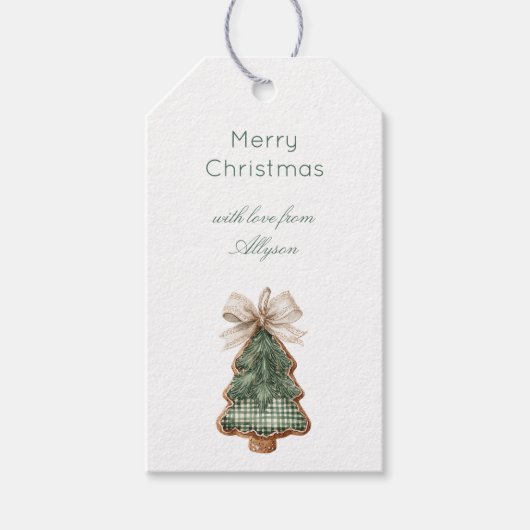 Rustikaler brauner cremefarbener grüner Weihnachts Geschenkanhänger (Vorderseite)