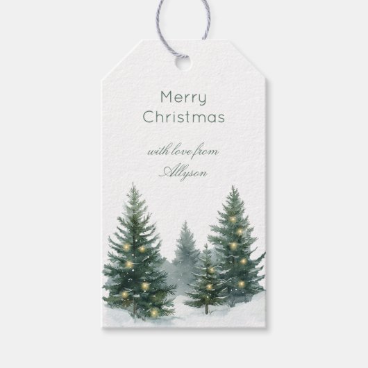 Rüstikaler brauner cremefarbener grüner Weihnachts Geschenkanhänger (Vorderseite)