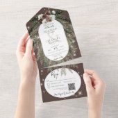 Rustikaler Brauner Pine Winter Sparkle QR All In One Einladung (Abreißen)