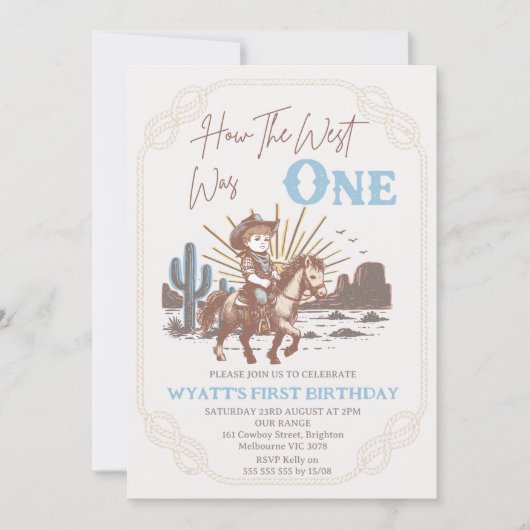 Rustikaler brauner Rahmen wie West war ein 1. Gebu Einladung (Vorderseite)