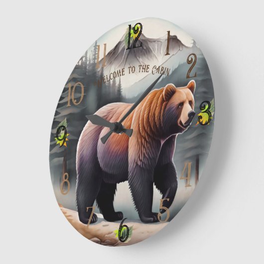 Rustikaler brauner Wasserfarbenbär Große Wanduhr (Winkel)