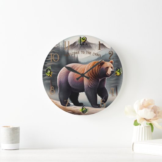 Rustikaler brauner Wasserfarbenbär Große Wanduhr (Zuhause)