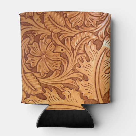 Rustikaler brauner Western aus geschliffenem Leder Dosenkühler (Rückseite)