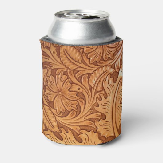 Rustikaler brauner Western aus geschliffenem Leder Dosenkühler (Kanne Rückseite)