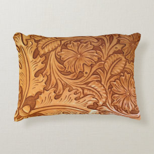 Rustikaler brauner Western aus geschliffenem Leder Zierkissen