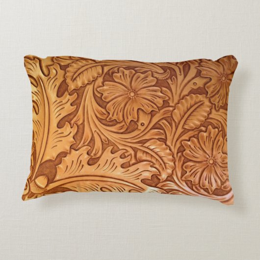 Rustikaler brauner Western aus geschliffenem Leder Zierkissen (Rückseite)