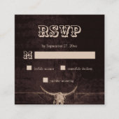 Rustikaler brauner Western Bull Skull Wedding RSVP Begleitkarte (Vorderseite)