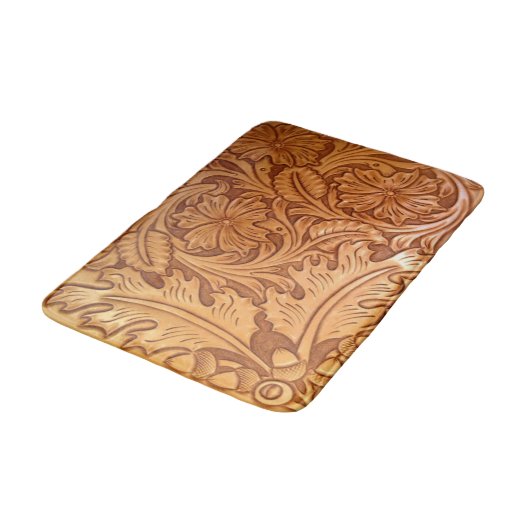 Rustikaler brauner Western-Country-Lederprint Badematte (Schrägansicht)