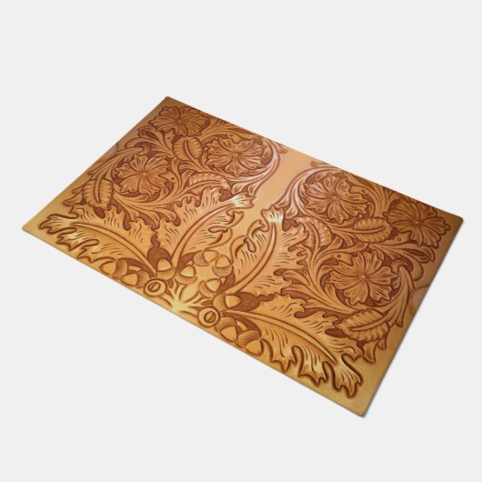 Rustikaler brauner Western-Country-Lederprint Fußmatte (Schrägansicht)