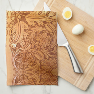 Rustikaler brauner Western-Country-Lederprint Geschirrtuch