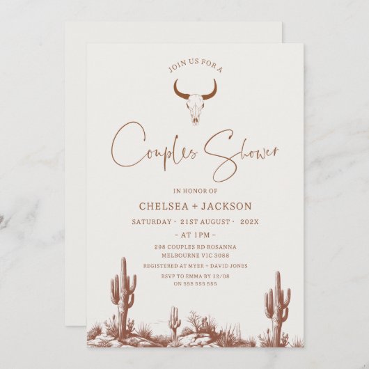 Rustikaler brauner Western Duschkabine Bridal Einladung (Vorne/Hinten)