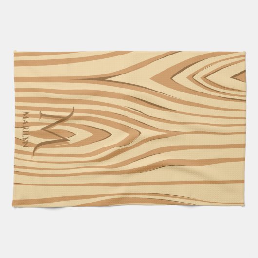 Rustikaler Braunholz-Anfangsname Geschirrtuch (Horizontal)