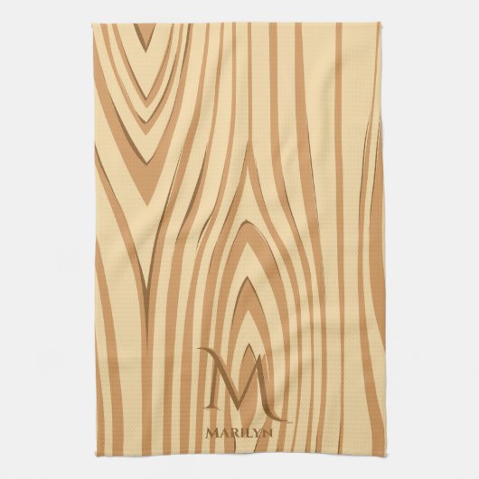 Rustikaler Braunholz-Anfangsname Geschirrtuch (Vertikal)