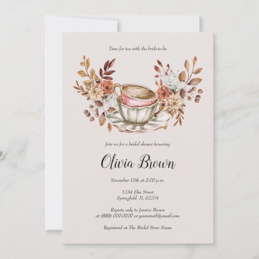 Rustikaler Bridal Tee Einladung (Vorderseite)