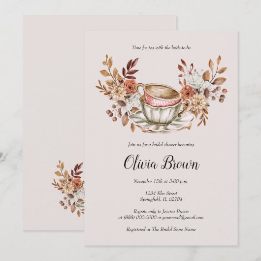 Rustikaler Bridal Tee Einladung (Vorne/Hinten)