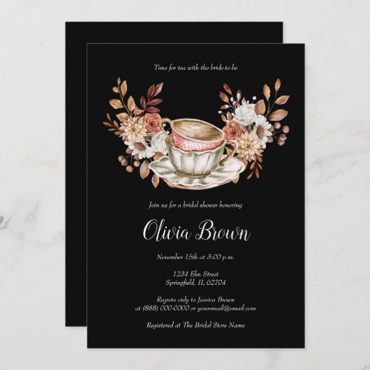 Rustikaler Bridal Tee Einladung (Vorne/Hinten)