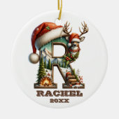 Rustikaler Brief R Weihnachtsbaum personalizable Keramik Ornament (Vorne)