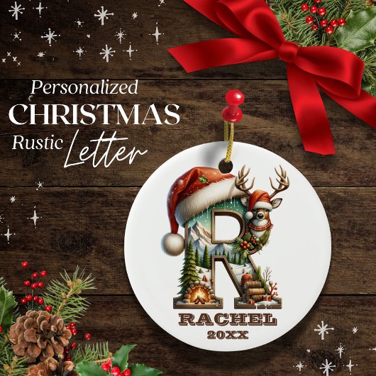 Rustikaler Brief R Weihnachtsbaum personalizable Keramik Ornament