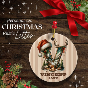 Rustikaler Brief V Vintager Urlaub Personalisiert Keramik Ornament