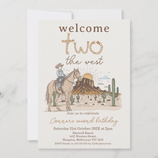 Rustikaler Brown Cowboy Begrüßung Zwei West 2. Geb Einladung (Vorderseite)