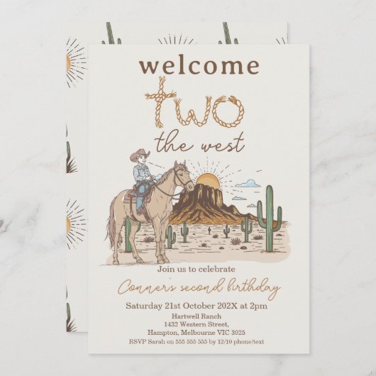 Rustikaler Brown Cowboy Begrüßung Zwei West 2. Geb Einladung (Vorne/Hinten)