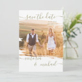 Rustikaler Brush Wedding Foto Save the Date Einladung (Stehend Vorderseite)