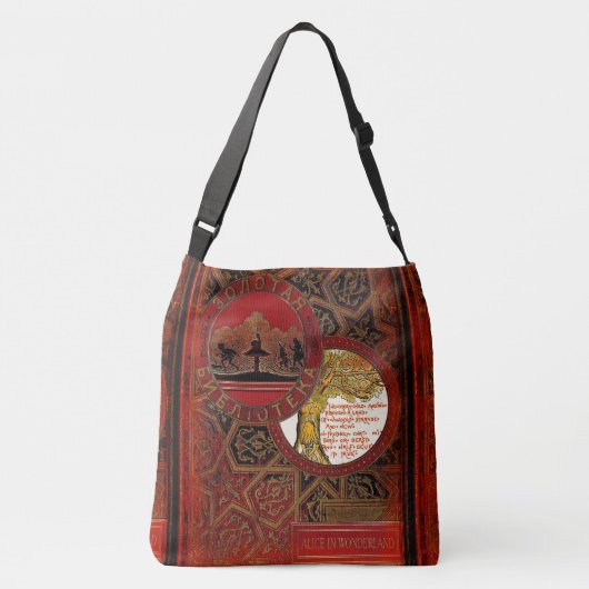 Rustikaler Bucheinband sackt die Cheshire-Katze Tragetaschen Mit Langen Trägern (Rückseite)