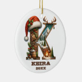 Rustikaler Buchstabe 'K' mit Weihnachtsgeschmack Keramik Ornament (Rechts)