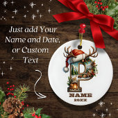 Rustikaler Buchstabe P mit festlicher Winterkabine Keramik Ornament