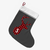Rustikaler Buffalo Karo Deer Red Black Monogram Großer Weihnachtsstrumpf (Vorderansicht (hängend))
