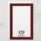 Rustikaler Buffalo Karo Kariert & Black Antlers Briefpapier (Vorne/Hinten)
