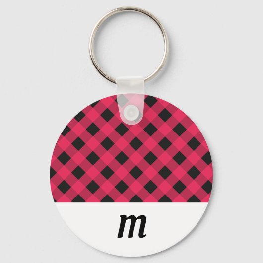 Rustikaler Buffalo Karo Kariert Mit Monogramm Weih Schlüsselanhänger (Vorderseite)