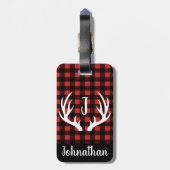 Rustikaler Buffalo Karo Kariert & White Deer Antle Gepäckanhänger (Rückseite vertikal)