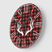 Rustikaler Buffalo Karo Kariert & White Deer Antle Große Wanduhr (Winkel)