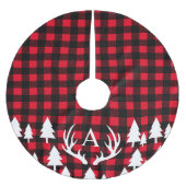 Rustikaler Buffalo Karo Karierte Weiße Hirschfäule Polyester Weihnachtsbaumdecke (Vorderseite)