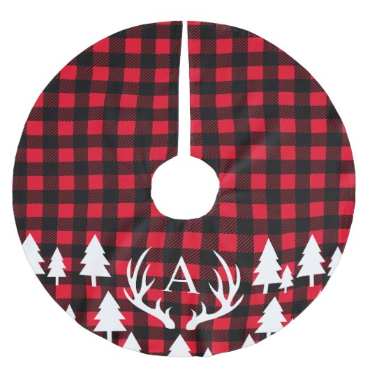 Rustikaler Buffalo Karo Karierte Weiße Hirschfäule Polyester Weihnachtsbaumdecke (Vorderseite)