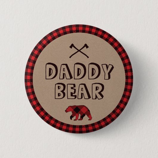 Rustikaler Büffel-Karo-Holzfäller-Papa-wird Button (Vorderseite)