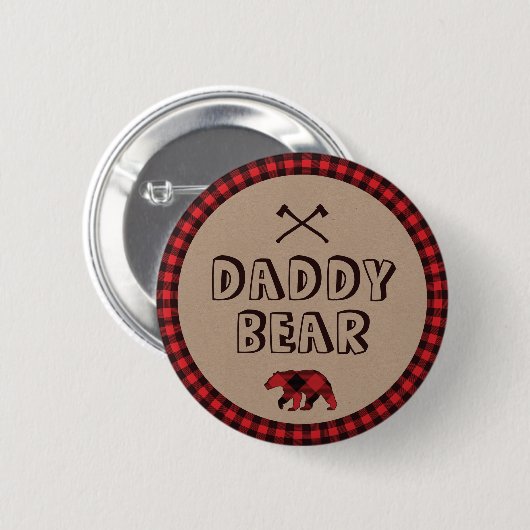 Rustikaler Büffel-Karo-Holzfäller-Papa-wird Button (Vorne & Hinten)