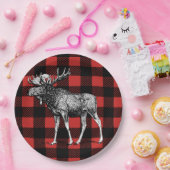 Rustikaler Büffel-Karo kariert u. Elche Pappteller (Party)