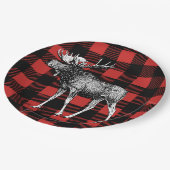 Rustikaler Büffel-Karo kariert u. Elche Pappteller (Schrägansicht)