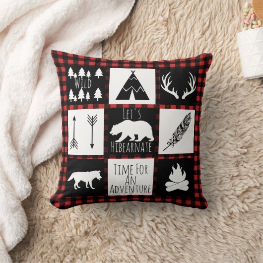 Rustikaler Büffel-Karo kariert u. Wildnis-Tiere Kissen (Decke)