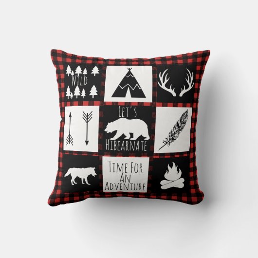 Rustikaler Büffel-Karo kariert u. Wildnis-Tiere Kissen (Rückseite)